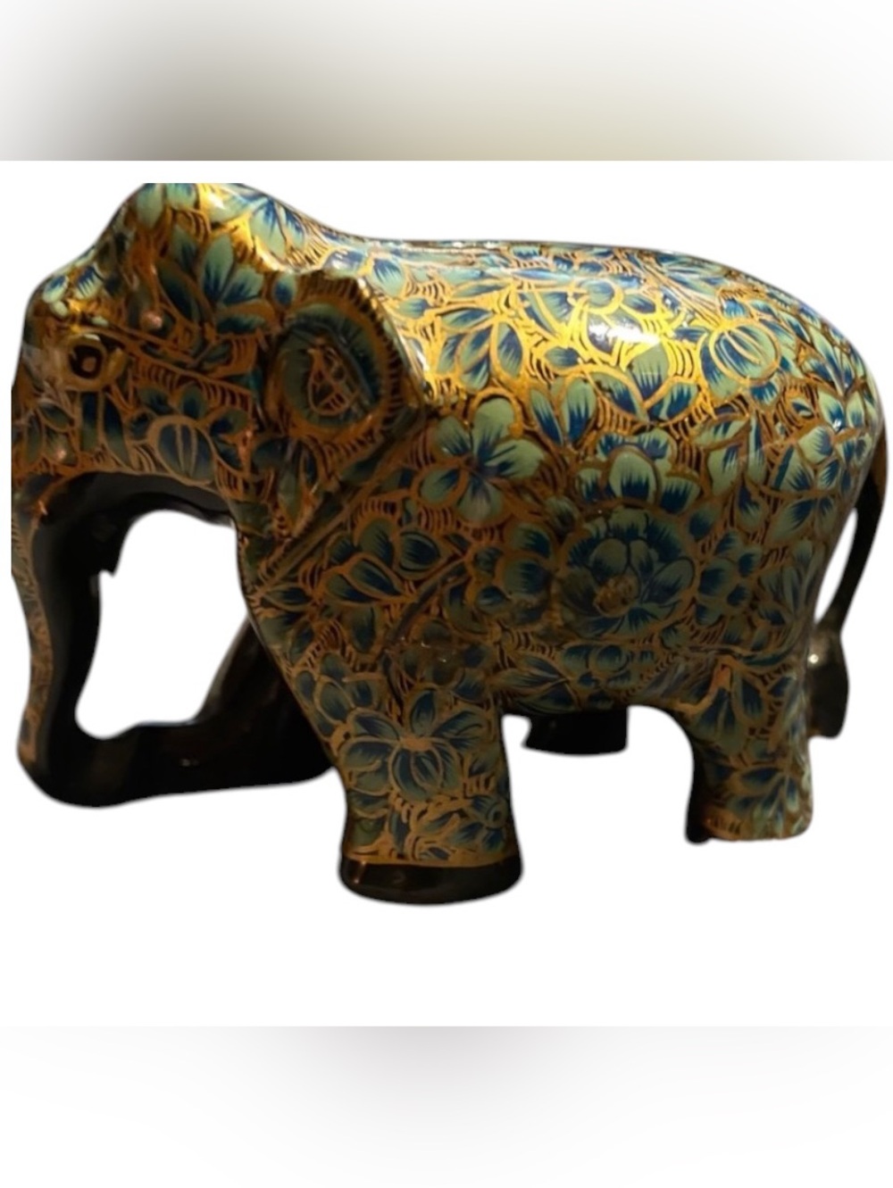 Elephant Figurine - Blue and Yellow Gold Inlay